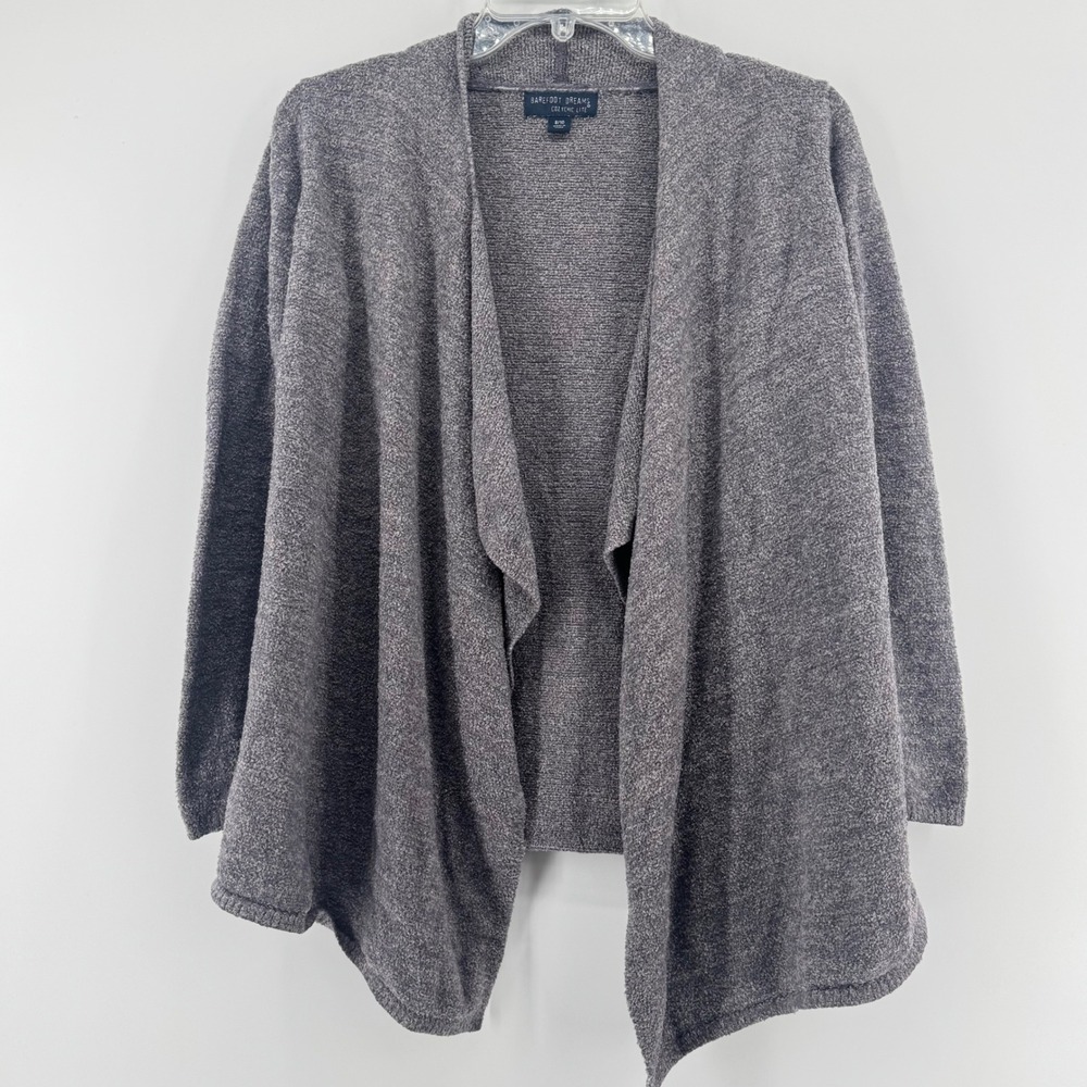 Barefoot Dreams CozyChic Lite Cardigan Women Medium Gray Shawl Collar BDYCL1059
